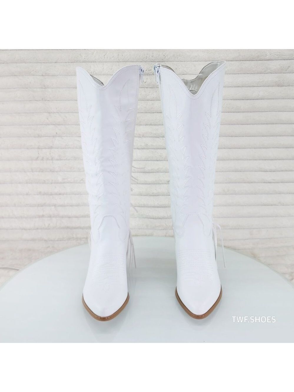 Dusty Roads Bright White Back Fringe Cowboy Western Cowgirl Boots Tuck Zipper - Picture 8 of 13